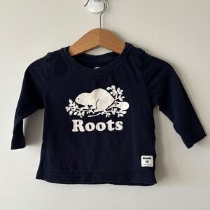 Roots Blue and White Long Sleeve Tee with Graphic